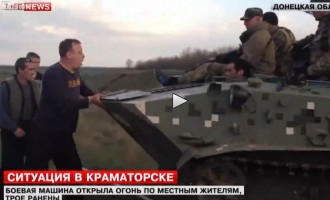 Ρώσος προσπαθεί να εμποδίσει ουκρανικό τανκς με τα χέρια (βίντεο)