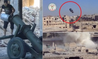 Πρωτόγονο κανόνι του Ελεύθερου Συριακού Στρατού βομβαρδίζει στο Χαλέπι (βίντεο)