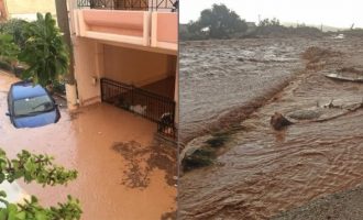 Βιβλική καταστροφή στη Μάνδρα Αττικής – Κόπηκαν δρόμοι, πλημμύρισαν σπίτια