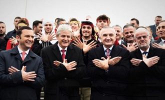 Απροκάλυπτα «Μεγάλη Αλβανία» – Ο Ιλίρ Μέτα και οι ηγέτες των Αλβανών στα Σκόπια χαιρέτισαν με «αετό»