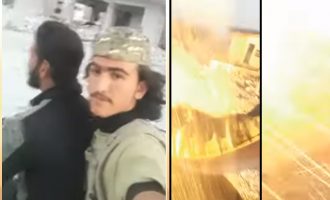 Δύο τζιχαντιστές βιντεοσκόπησαν τη στιγμή που τους έκανε κομμάτια συριακή οβίδα (βίντεο)