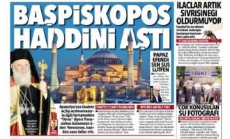 Πρωτοσέλιδη επίθεση στον Ιερώνυμο από τη «Hürriyet» για την Αγία Σοφία