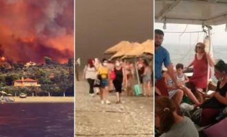 Θα καεί όλη η Βόρεια Εύβοια – Δυστοπικές εικόνες στην παραλία στις Ροβιές (βίντεο)