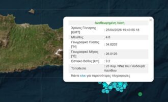 Νέος σεισμός στην Κρήτη: 4,8 Ρίχτερ ανοιχτά του Λασιθίου