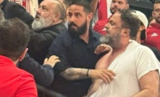 Στο γήπεδο ο Γρηγόρης Δημητριάδης «συγκρούστηκε» με τον Βαγγέλη Μαρινάκη – Σκίστηκε η μπλούζα του Μαρινάκη